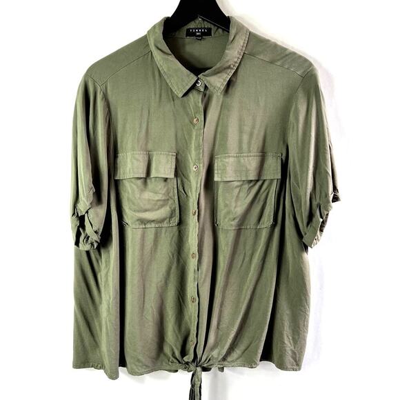 Tinsel Green Short Sleeve, Collared, Button Down Blouse Size 2X - Picture 1 of 7